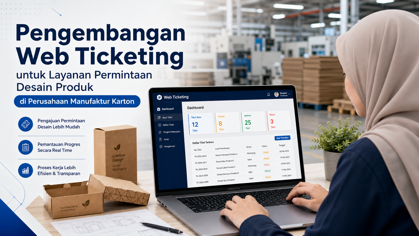 Mahasiswa Informatika Kembangkan Web Ticketing untuk Layanan Permintaan Desain Produk di Perusahaan Manufaktur Karton